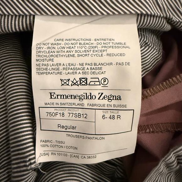 Ermenegildo Zegna Pants Mens 48R 32x32 Premium Trousers Stretch 100% Cotton - Picture 9 of 13